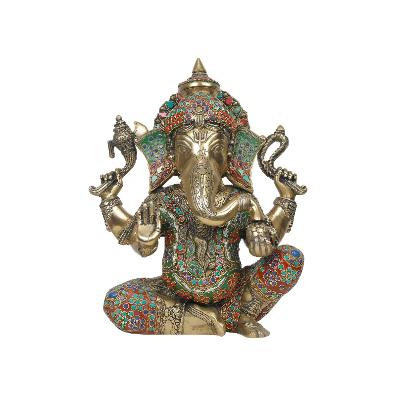 Sleek acrylic terrariums-Brass Ganesh Sitting Idol