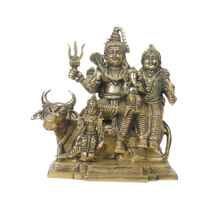 Modern stainless steel statues-Brass Shiva Family On Nandi