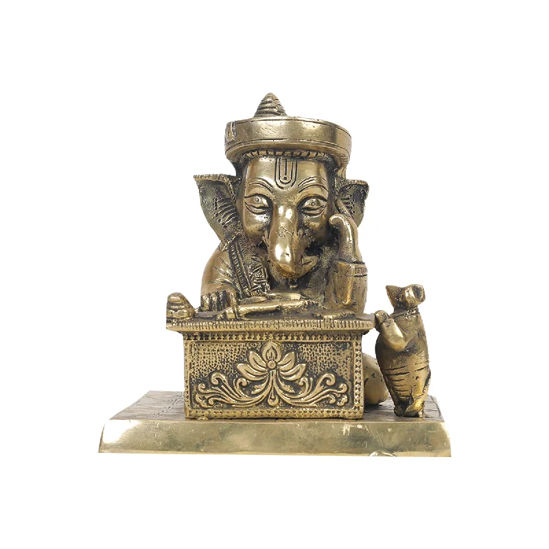 Rustic ceramic flower vases-Brass Writing Ganesh