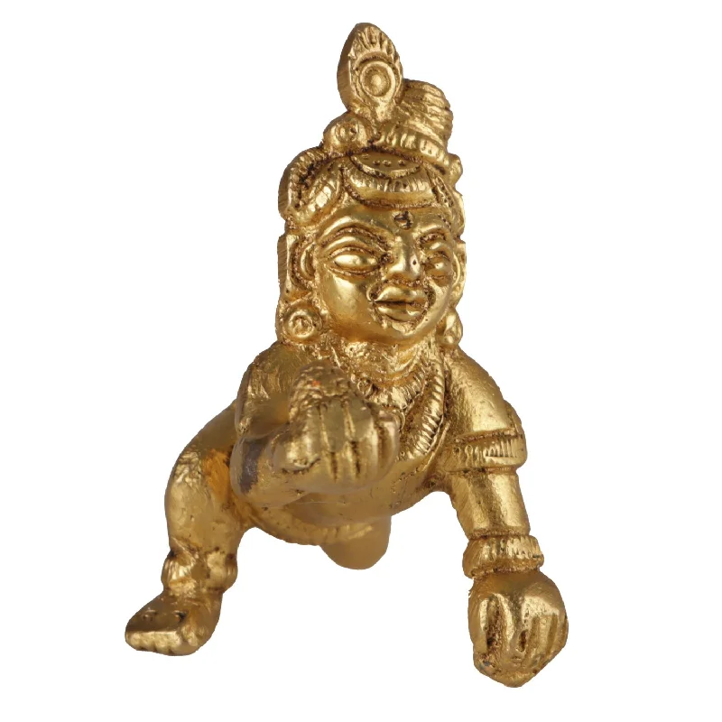 Rustic wooden candle trays-Crawling Krishna - 2.4 Inches | Little Krishna Statue/ Brass Idol/ Little Krishna Murti for Pooja