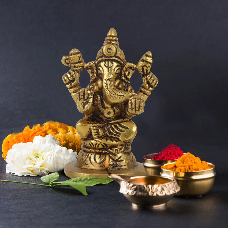 Handmade clay candle holders-Ganesh Murti - Oval - 3 Inches | Antique Statue / Vinayagar Statue/ Ganesha Idol for Pooja