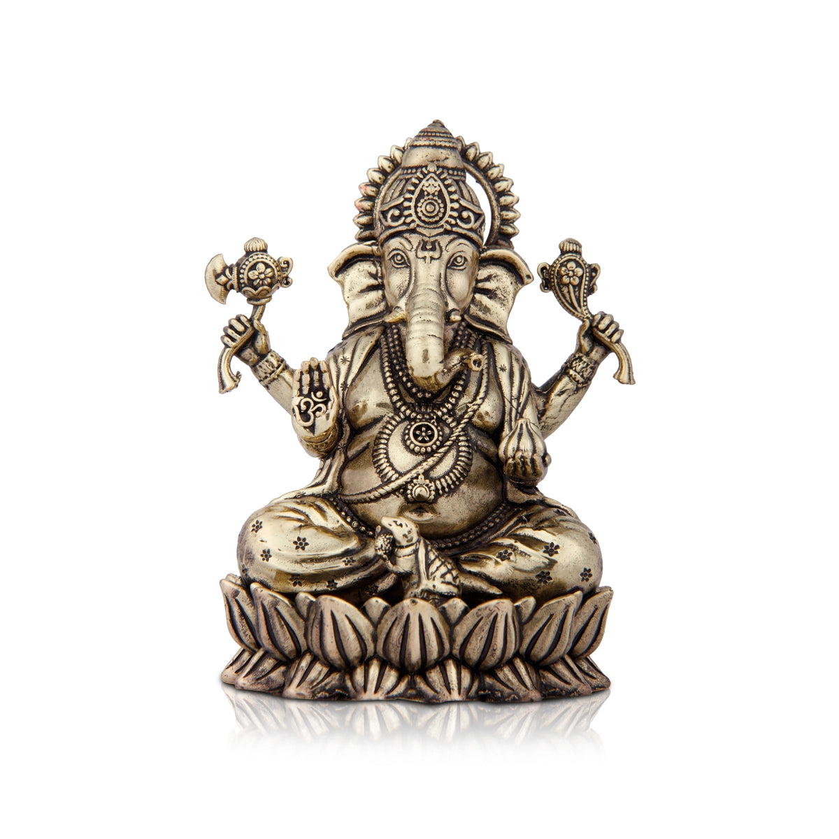 Elegant glass table lamps-Ganesh Murti Sitting On Lotus - 4 x 3 Inches | Brass Statue/ Vinayagar Idol for Pooja/ 220 Gms Approx