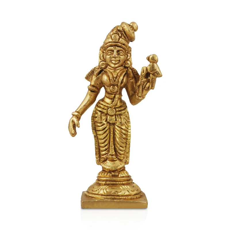 Luxury linen table lamps-Meenakshi Amman Statue - 3.5 Inches | Meenakshi Brass Idol/ Antique Finish Meenakshi Statue for Pooja