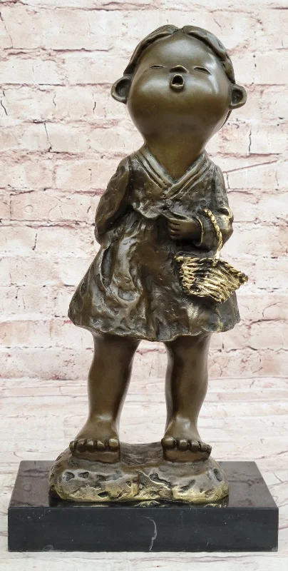 Rustic wooden accent shelves-Milo`s Bronze Chinese Girl Holding Basket Art Sculpture Figurine Gift