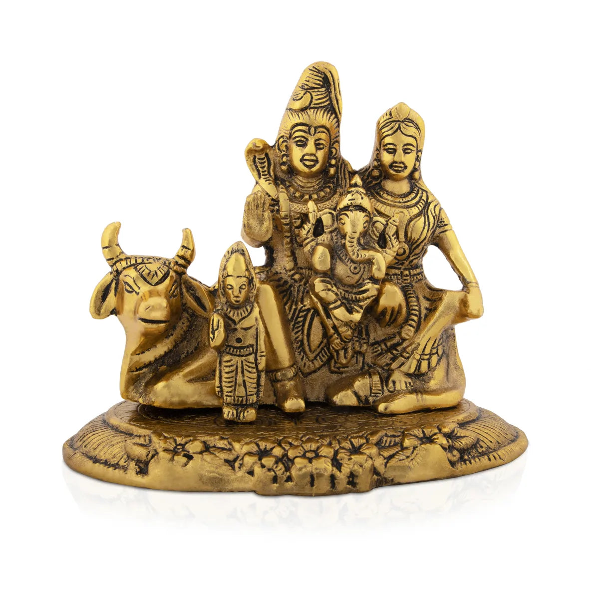 Vintage copper accent lamps-Shiv Parivar Idol - 6 x 6.75 Inches | Gold Polish Shiv Pariwar Murti/ Aluminium Shiv Parivar for Pooja/ 660 Gms Approx