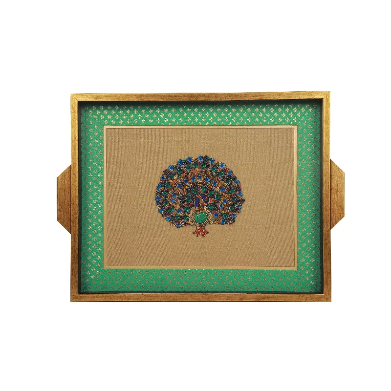 Hand-painted bamboo frames-Tray With Peacock