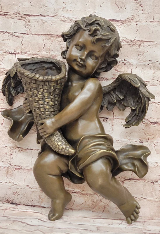 Elegant crystal table runners-Vintage Baby Boy Angel Putti Bronze Statue Home Decor Gift