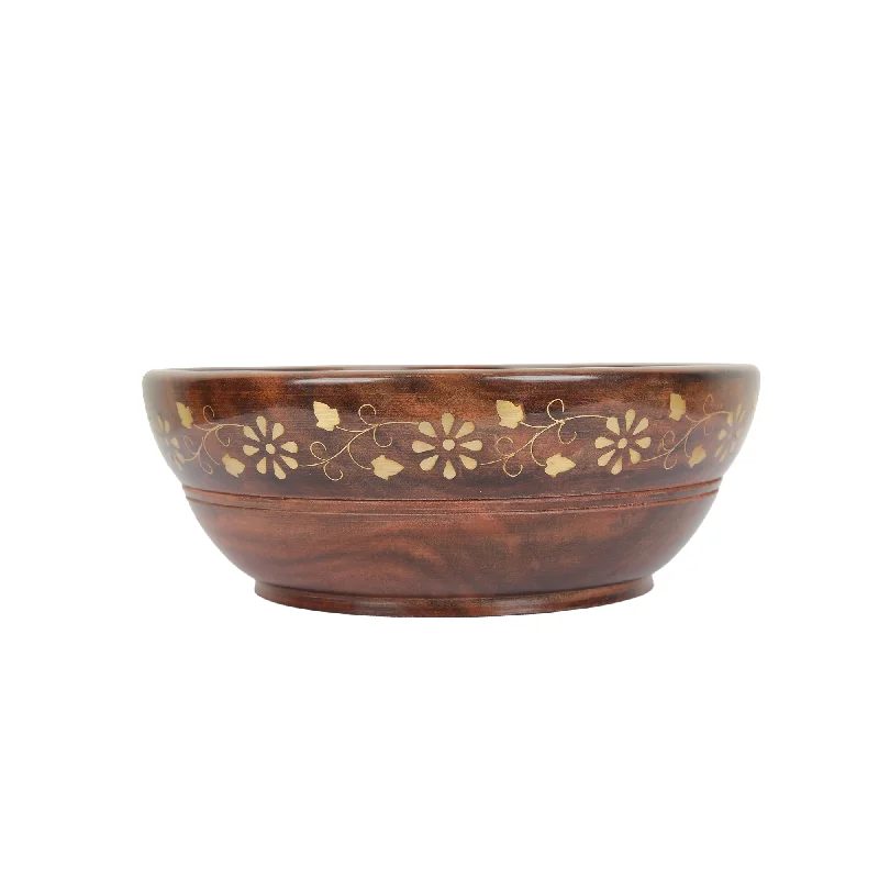 Rustic ceramic flower vases-WOODEN BOWL BRASS WORK