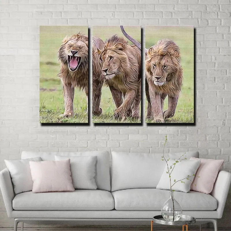 Handmade pottery plant pots-Lions Art Canvas Set