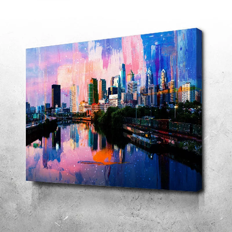 Bold green table runners-Abstract Philadelphia Skyline Canvas Set