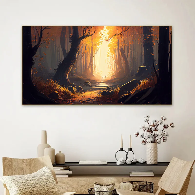 Vintage copper table lamps-Autumn forest acrylic painting spooky mystery dusk Wall Painting for Living Room, Bedroom, Office.