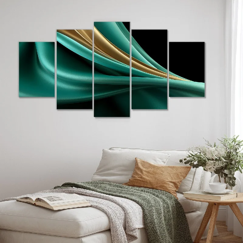 Hand-painted clay planters-Designart "Abstract Echoes Swirls III" Green Abstract Collages Set Of 5 - Modern Oversized Canvas Wall Art For Entryway