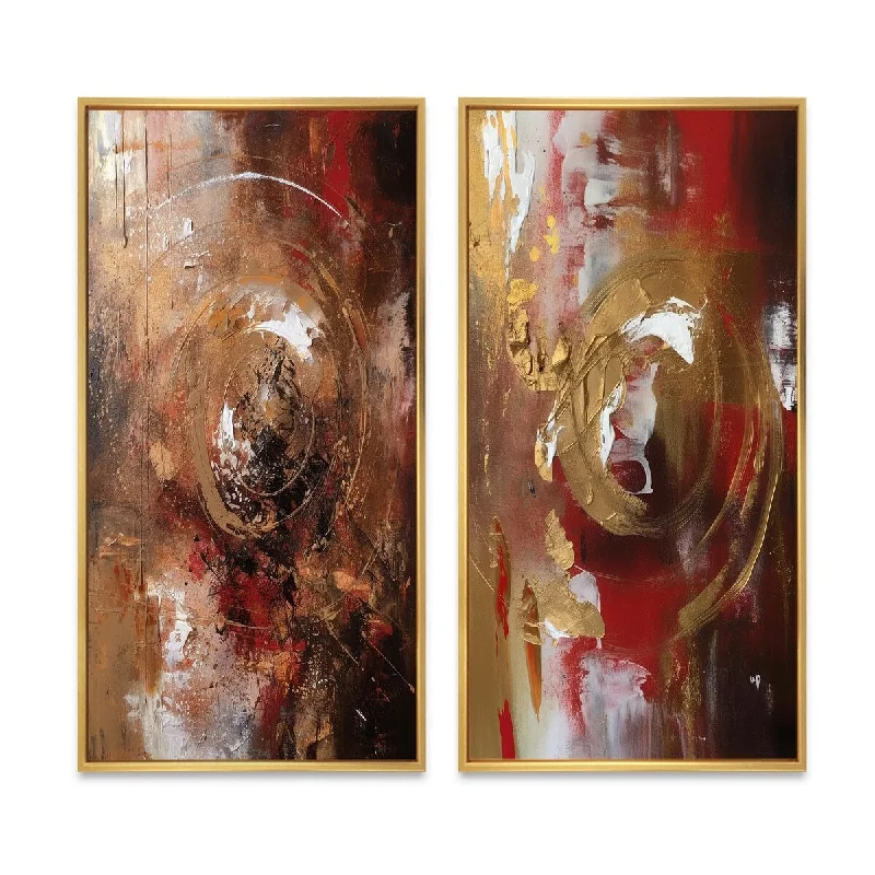 Cute animal-themed blankets-Designart "Ancient Italian Revelations In Gold And Red III" Abstract Painting Framed For Living Room Decor