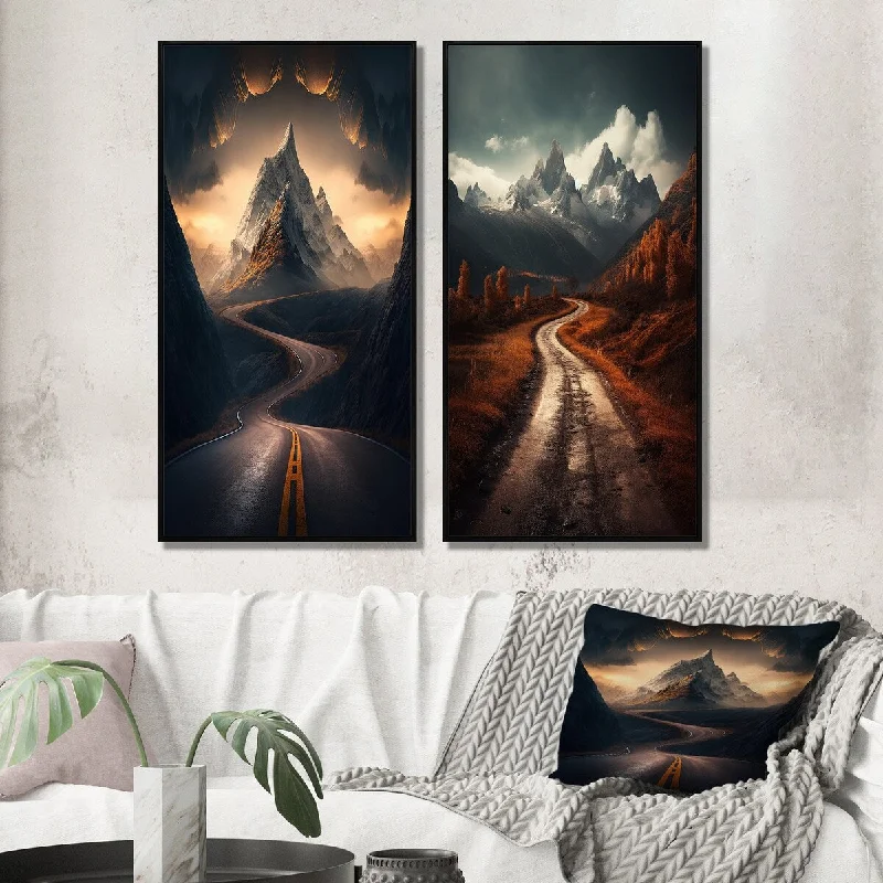 Designer glass table vases-Designart "Endless Roads To Misty Snow Mountains" Meadow Framed Wall Art Set Of 2 Gallery Set For Office Decor