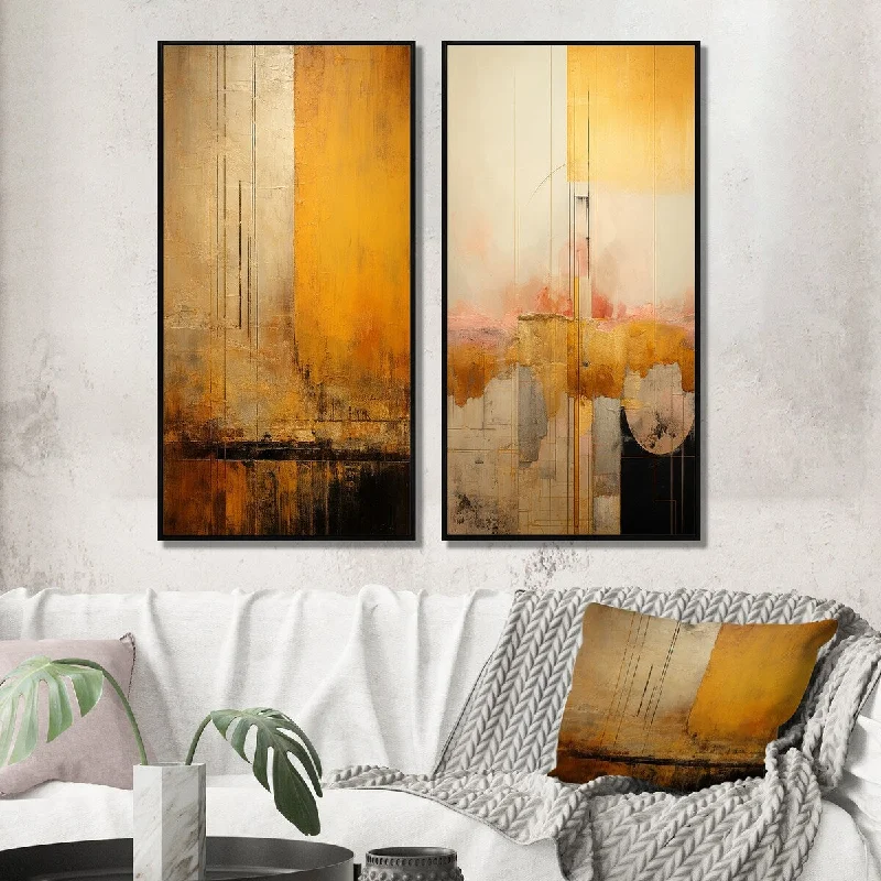 Hand-painted wooden figurines-Designart "Full Moon Rustic Memories III" Modern Geometric Framed Wall Art Set Of 2 Canvas Set For Living Room Decor