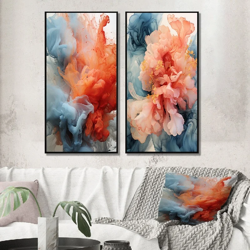 Retro woven wall tapestries-Designart "Liquid Ink Abstraction Blue And Orange I" Abstract Liquid Ink Wall Art Décor - Modern For Living Room Decor