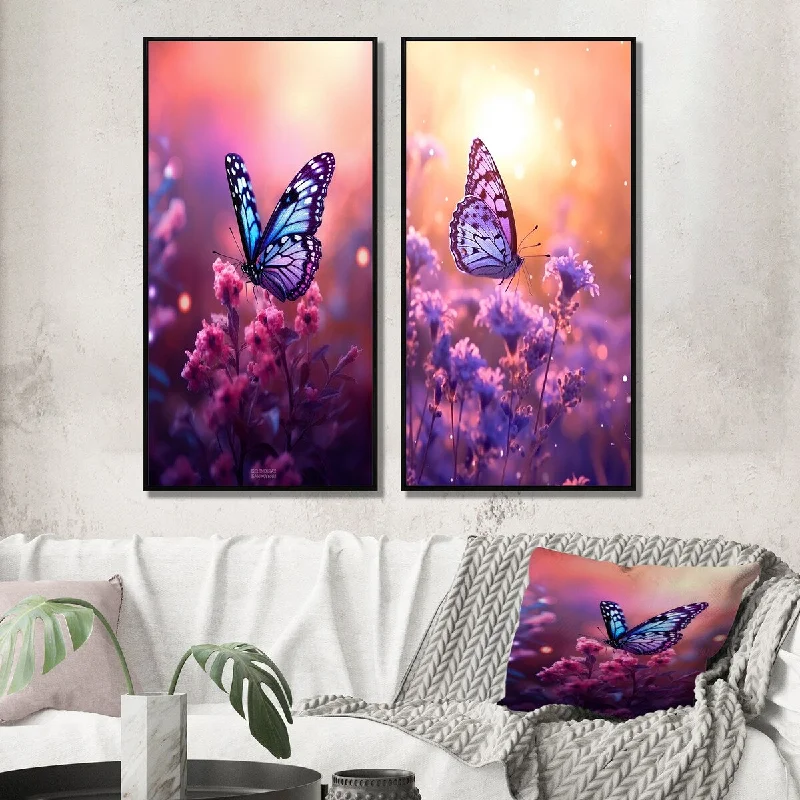 Elegant glass table lamps-Designart "Pink Butterfly Wonderful Sunset IV" Animals Wall Art Décor Gallery Wall Set For Home Decor