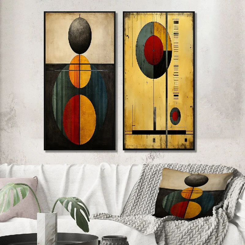 Minimalist knit blankets-Designart "Unravelling The Mystery Retro Geometric I" Modern Geometric Framed Wall Art Gallery Wall Set For Home Decor