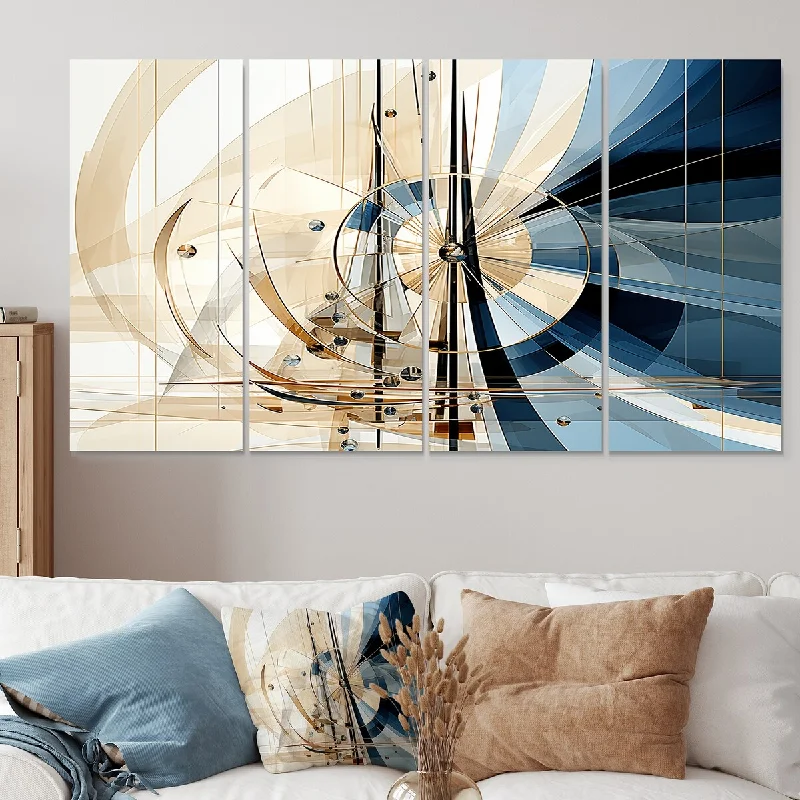 Sleek circular wall clocks-Designart "White And Blue Contemporary Harbor Forms" Abstract Shapes Canvas Set Of 4 - Oversized Modern Wall Art