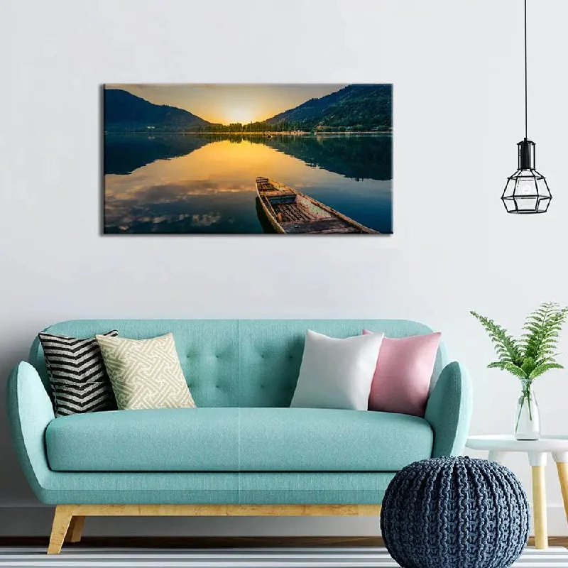 Sleek metal wall planters-Horizon of Tranquility Big Panoramic Sunrise Ocean Scenery Canvas Painting