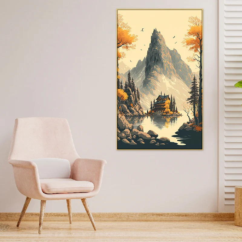 Modern stainless steel statues-House in the Mountains Painting Print Canvas Art