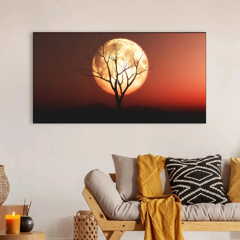 Luxury linen table lamps-Landscape with old tree silhouette against red moonlit sky Canvas Wall Painting for Living Room, Bedroom, Office.