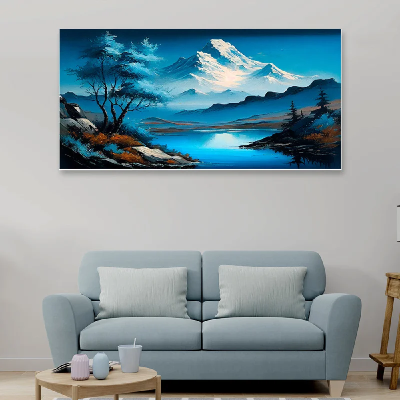 Cozy fleece wall tapestries-Mountains Meet a Serene Lake Canvas Painting