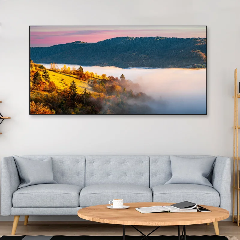 Hand-painted bamboo frames-Mountains Meet the Mist Landscape Canvas Painting