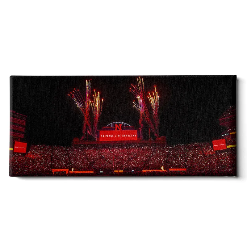 Stylish woven wall mirrors-Nebraska Cornhuskers - Light Up Memorial Stadium Panoramic