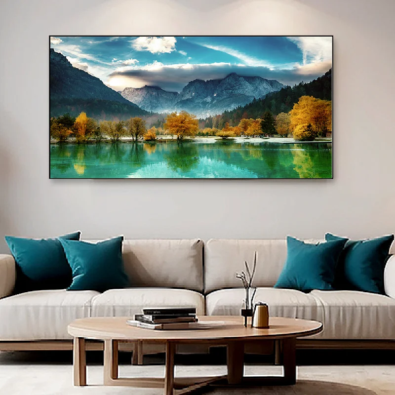 Stylish bamboo wall bins-Serene Landscape Tranquil Lake Canvas Art Painting