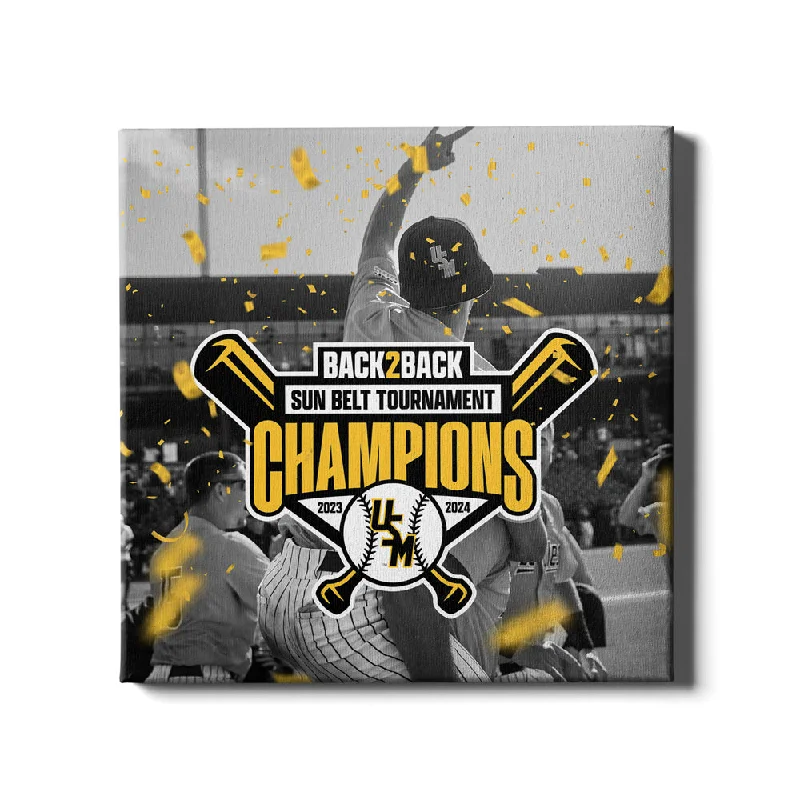 Cozy wool accent pillows-Southern Miss Golden Eagles - Back 2 Back Sun Belt Champions Wall Art