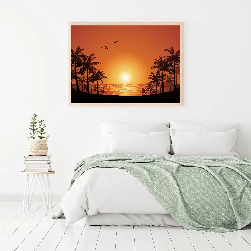 Hand-painted clay planters-Sunset Silhouettes Canvas Wall Painting