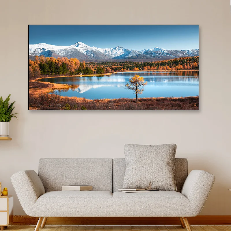 Luxury stone throw cushions-Tranquil Lake Reflecting Snowy Mountains Canvas Art Print