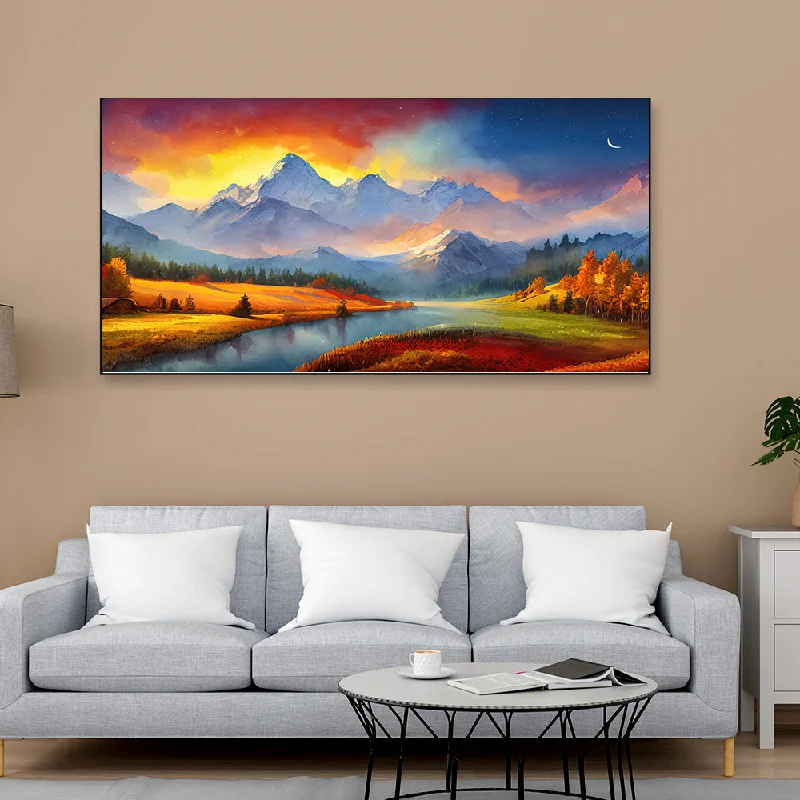 Elegant bronze accent mirrors-Tranquil Mountain Nature Canvas Painting