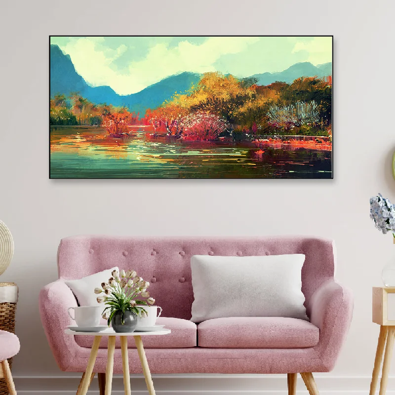 Cozy fleece wall tapestries-Tranquil River Near Forest Canvas Art