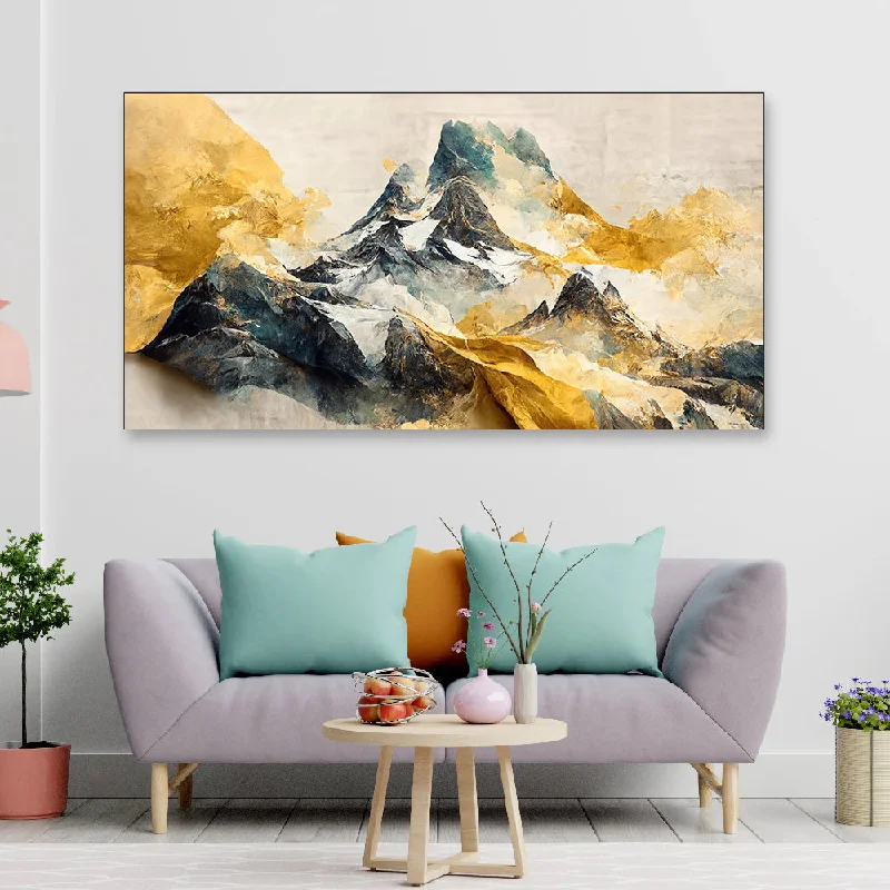 Luxury stone wall clocks-Watercolor mountain landscape with mountains minimalist style luxurious mountainous Canvas Wall Painting for Living Room, Bedroom, Office.