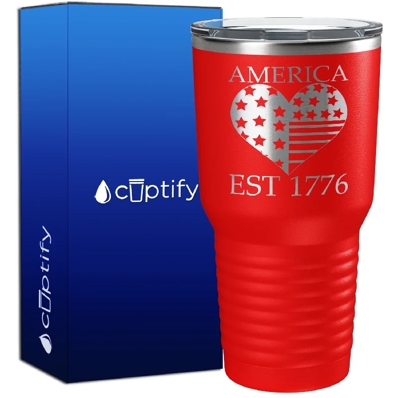 Luxury porcelain espresso cups-America Est 1776 Heart 30oz 4th of July Tumbler