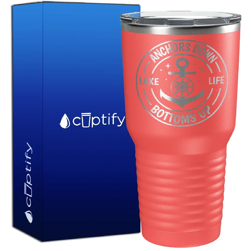 Custom pet-themed mugs-Anchors Down Bottoms Up Circle 30oz Anchor Tumbler