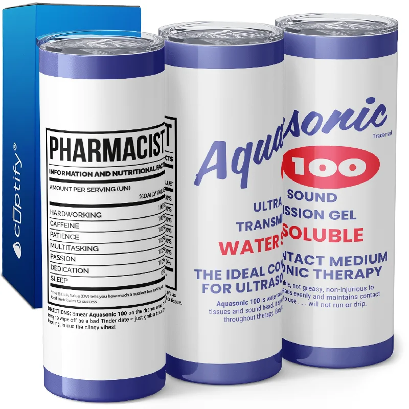 Sleek aluminum water mugs-Aquasonic Pharmacist 20oz Skinny Tumbler