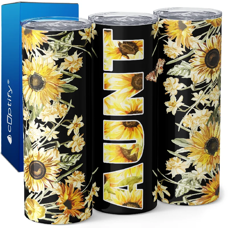 Luxury porcelain espresso cups-Aunt in Sunflowers 20oz Skinny Tumbler