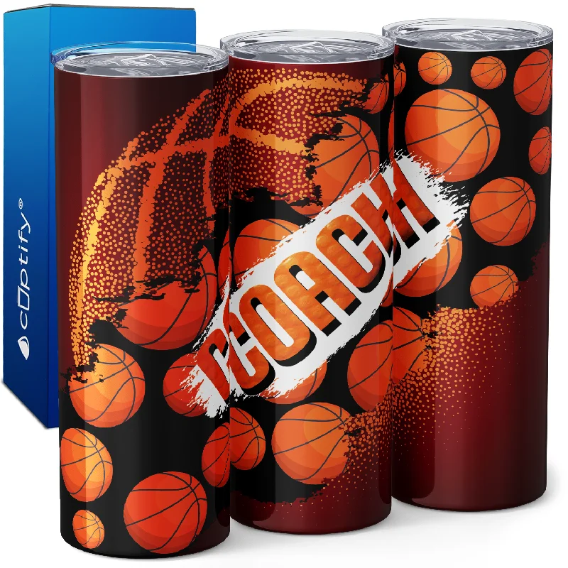 Festive Halloween-themed mugs-Basketball Coach Distressed 20oz Skinny Tumbler