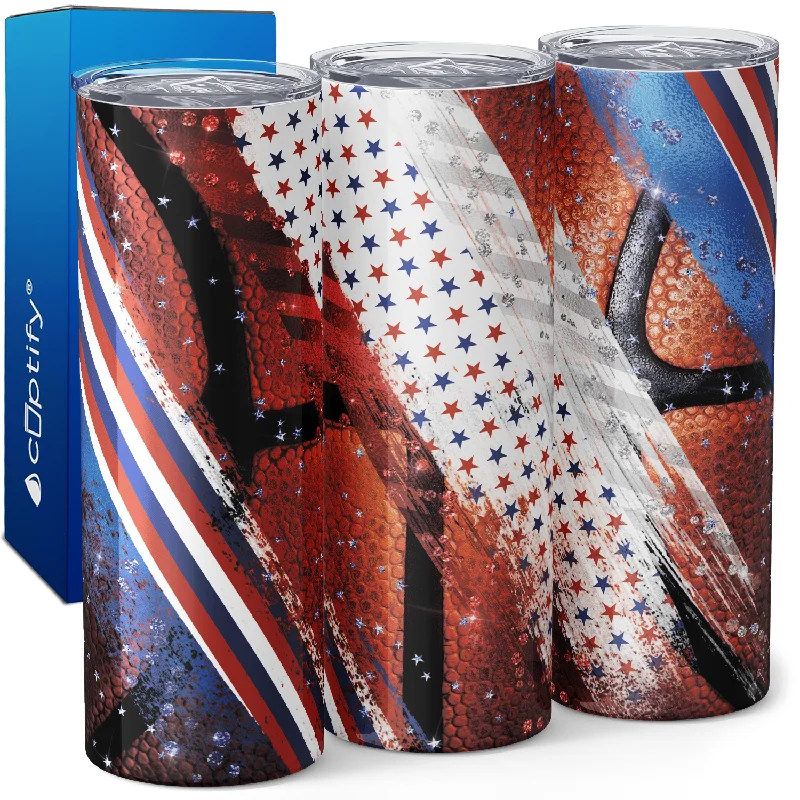 Engraved stainless steel tumblers-Basketball Red and Blue Stars 20oz Skinny Tumbler