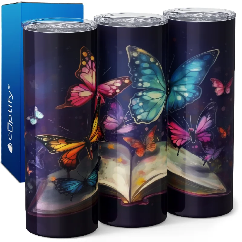 Sustainable wooden drinking cups-Butterfly Book 20oz Skinny Tumbler