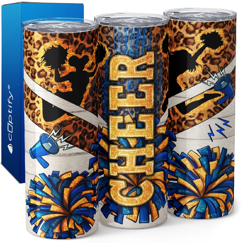 Portable insulated travel tumblers-Cheer Blue and Gold Leopard Print 20oz Skinny Tumbler