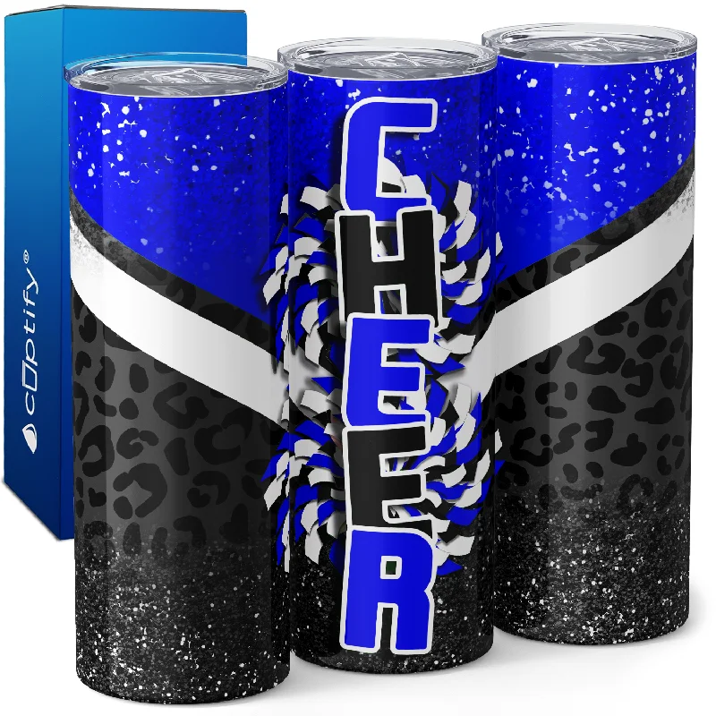 Minimalist stoneware tumblers-Cheer Glitter Leopard Print 20oz Skinny Tumbler