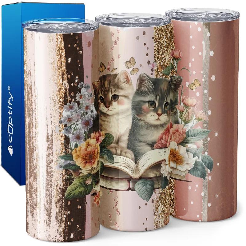 Artisan stoneware latte mugs-Cute Cats with Book 20oz Skinny Tumbler