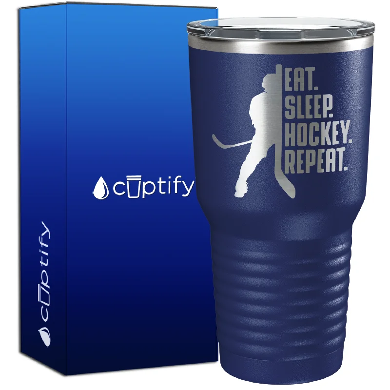 Glitter-decorated water cups-Eat. Sleep. Hockey. Repeat. 30oz Hockey Tumbler