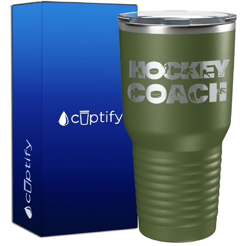 Portable bamboo water mugs-Hockey Coach Silhouettes 30oz Hockey Tumbler