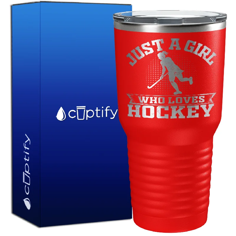 Outdoor ceramic drinking mugs-Just a Girl Who Loves Hockey Player Silhouette 30oz Hockey Tumbler