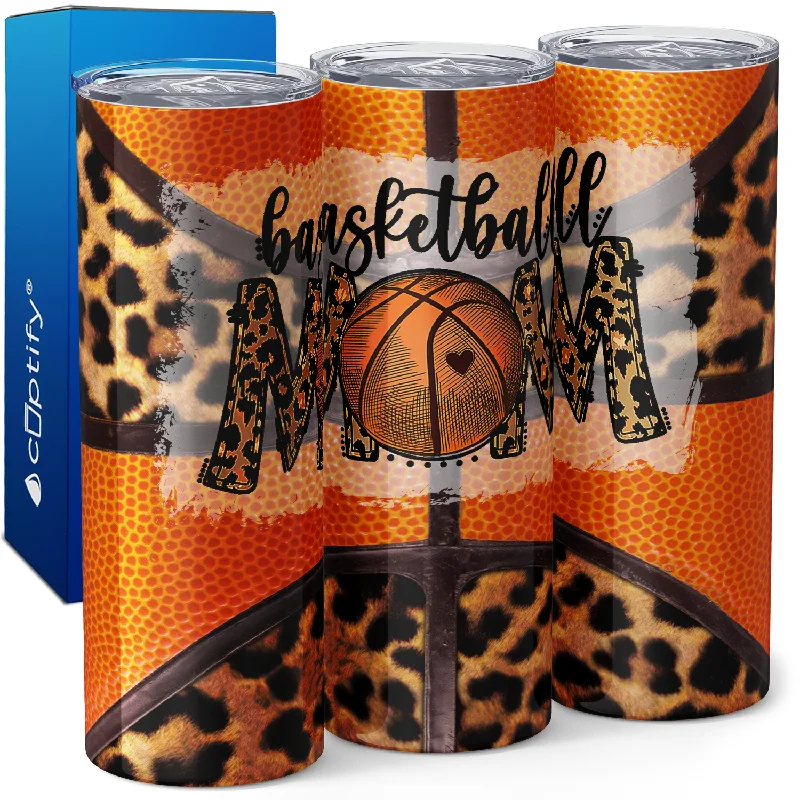 Humorous quote travel cups-Leopard Print Basketball Mom 20oz Skinny Tumbler